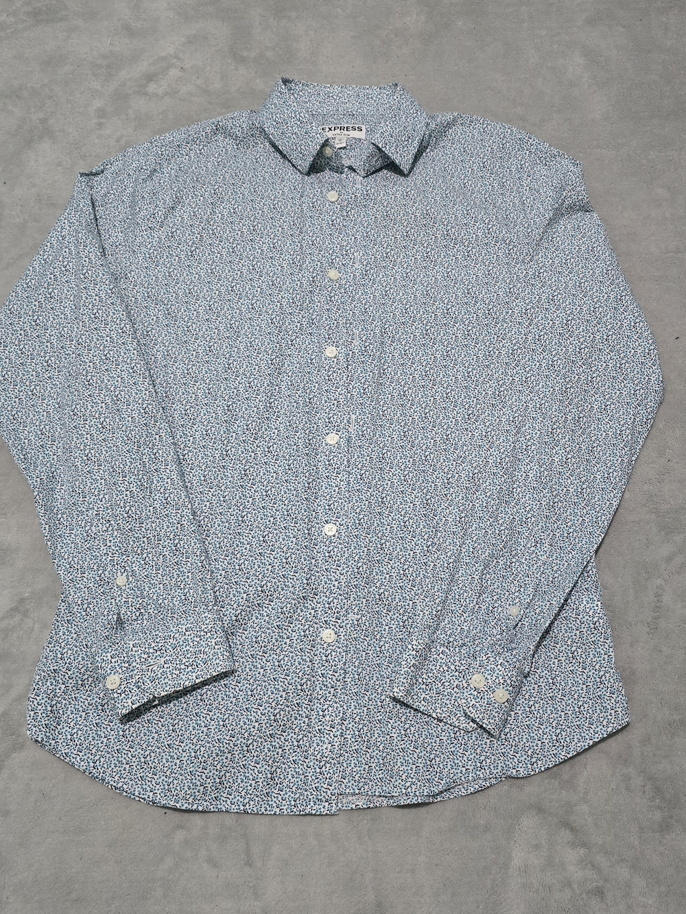 Express Men’s Blue Floral Print Button-Up Shirt Slim Fit